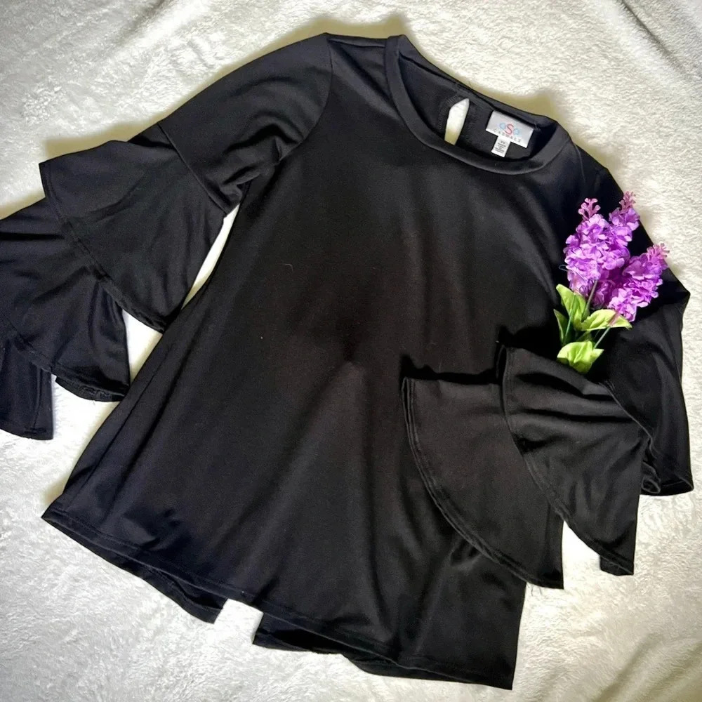 Oso Casuals Tiered Bell Sleeve Tie Back Top - XS